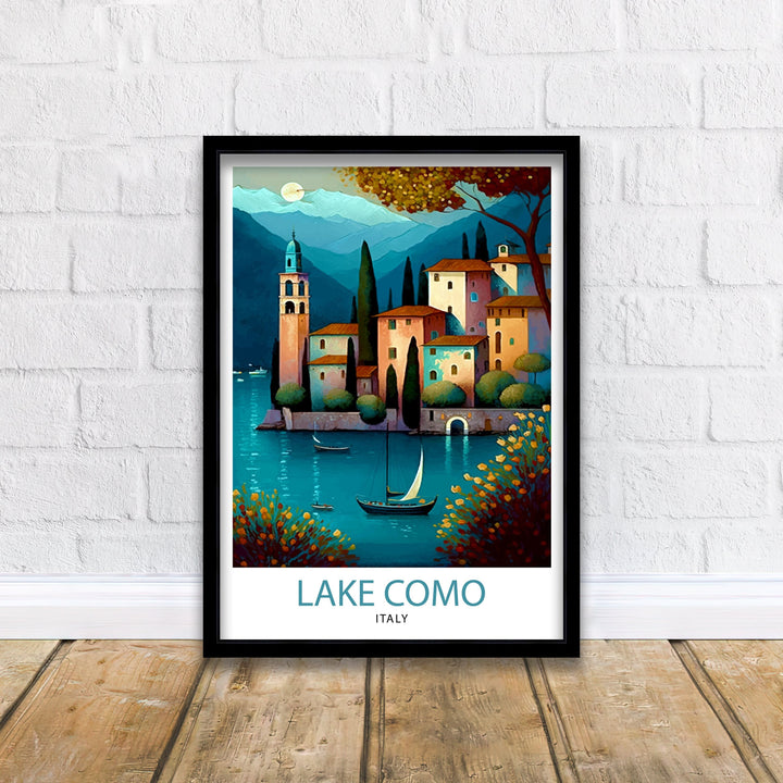 Lake Como Italy Travel Print Wall Decor Home Living Decor Italy Illustration Travel Poster Gift For Italy Home Decor