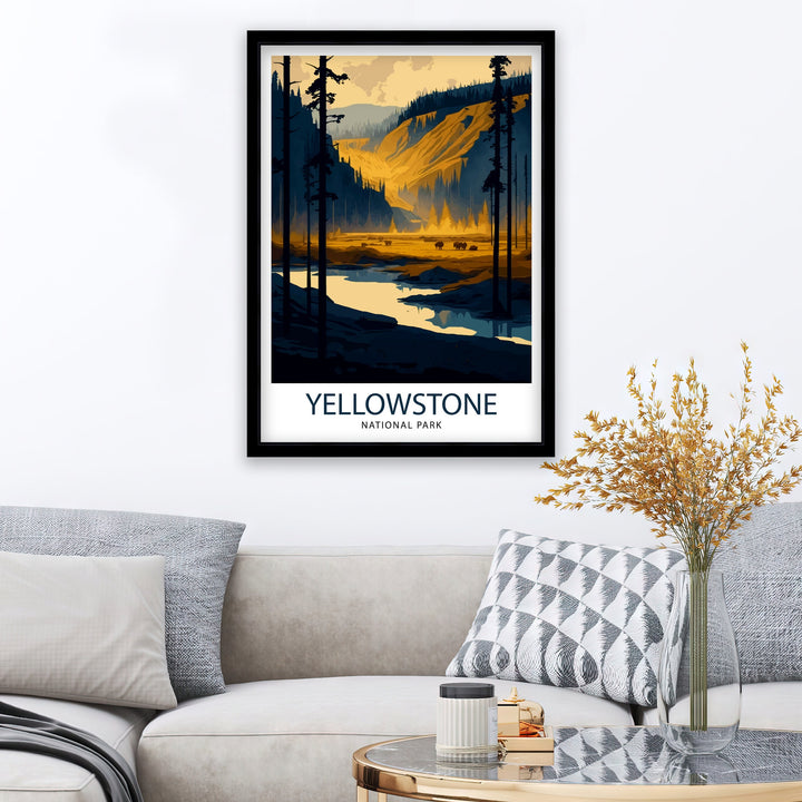 Yellowstone National Park Travel Print Yellowstone Wall Decor Yellowstone Illustration National Park Travel Poster Yellowstone Gift, Home