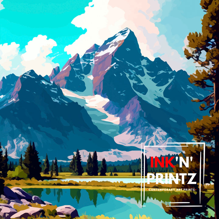 Grand Teton National Park Travel Print| Mountain Wall Art Wyoming Home Decor Nature Poster | Adventure Gift