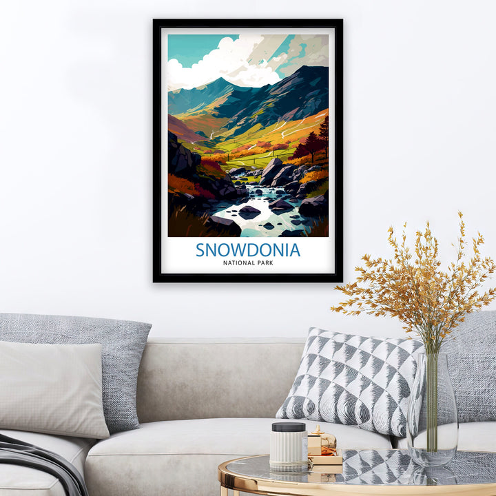Snowdonia National Park Travel Poster Wall Art Decor Snowdonia Illustration Travel Poster Wales Home Decor Mountain Landscape Poster