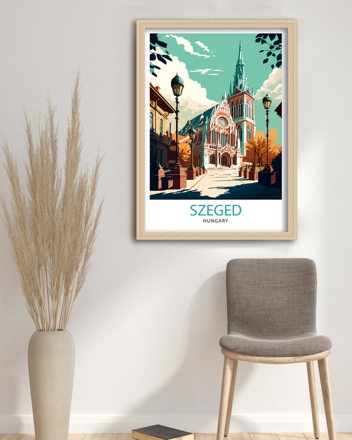 Szeged Hungary Travel Print Szeged Wall Art Szeged Travel Poster Hungary Illustration Szeged Cityscape Hungary Souvenir Szeged Home Decor