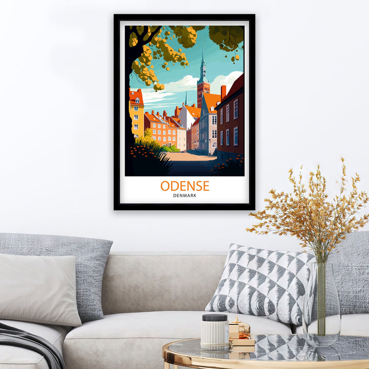 Odense Denmark Travel Print Odense Wall Art Denmark Travel Poster Odense Cityscape Illustration Odense Home Decor Denmark Gift