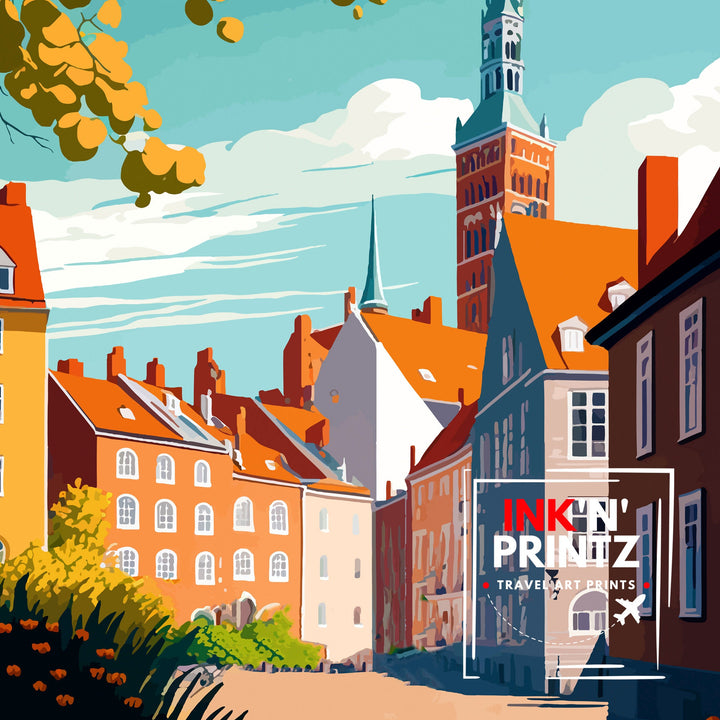 Odense Denmark Travel Print Odense Wall Art Denmark Travel Poster Odense Cityscape Illustration Odense Home Decor Denmark Gift