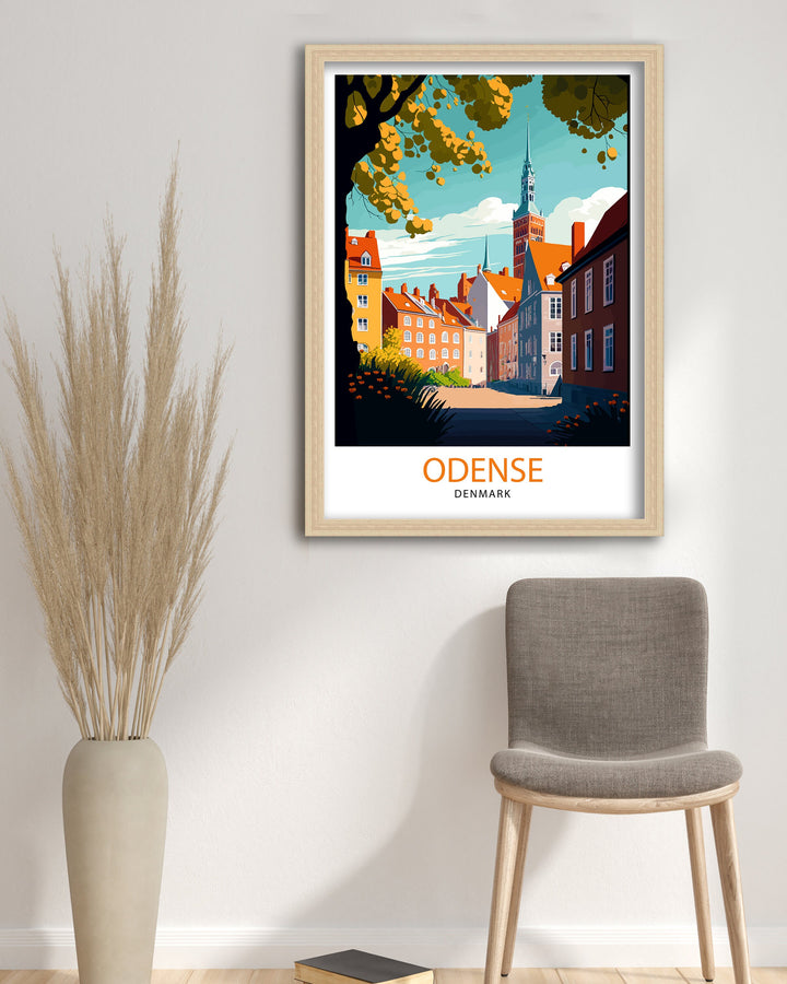 Odense Denmark Travel Print Odense Wall Art Denmark Travel Poster Odense Cityscape Illustration Odense Home Decor Denmark Gift