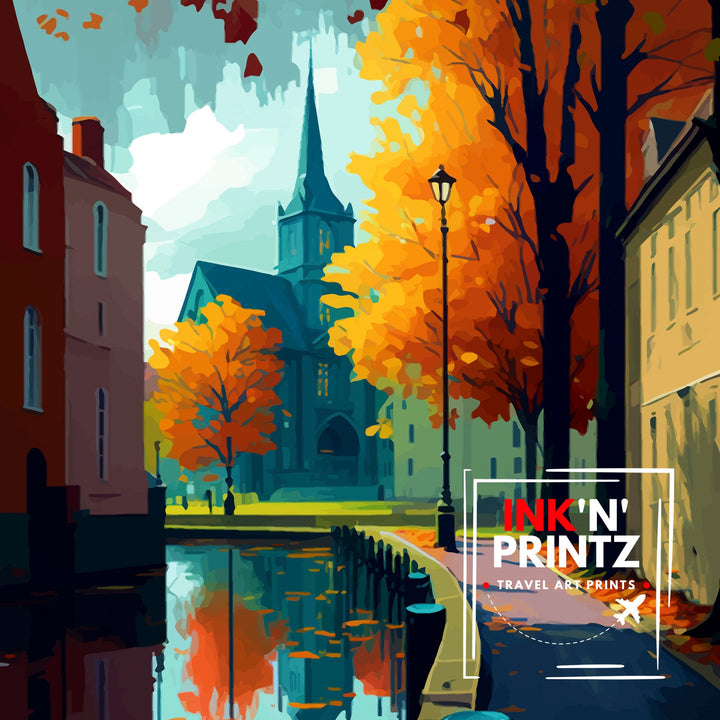 Odense Denmark Travel Print Odense Wall Art Denmark Travel Poster Odense Cityscape Illustration Odense Home Decor Denmark Gift