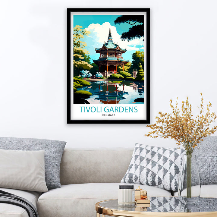 Tivoli Gardens Travel Print Tivoli Wall Decor Denmark Travel Poster Tivoli Illustration Tivoli Gift Tivoli Home Decor