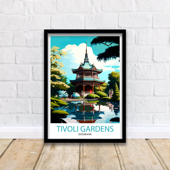 Tivoli Gardens Travel Print Tivoli Wall Decor Denmark Travel Poster Tivoli Illustration Tivoli Gift Tivoli Home Decor