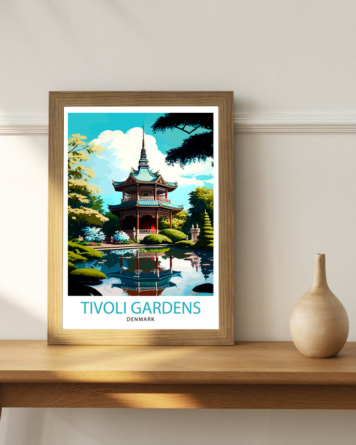 Tivoli Gardens Travel Print Tivoli Wall Decor Denmark Travel Poster Tivoli Illustration Tivoli Gift Tivoli Home Decor