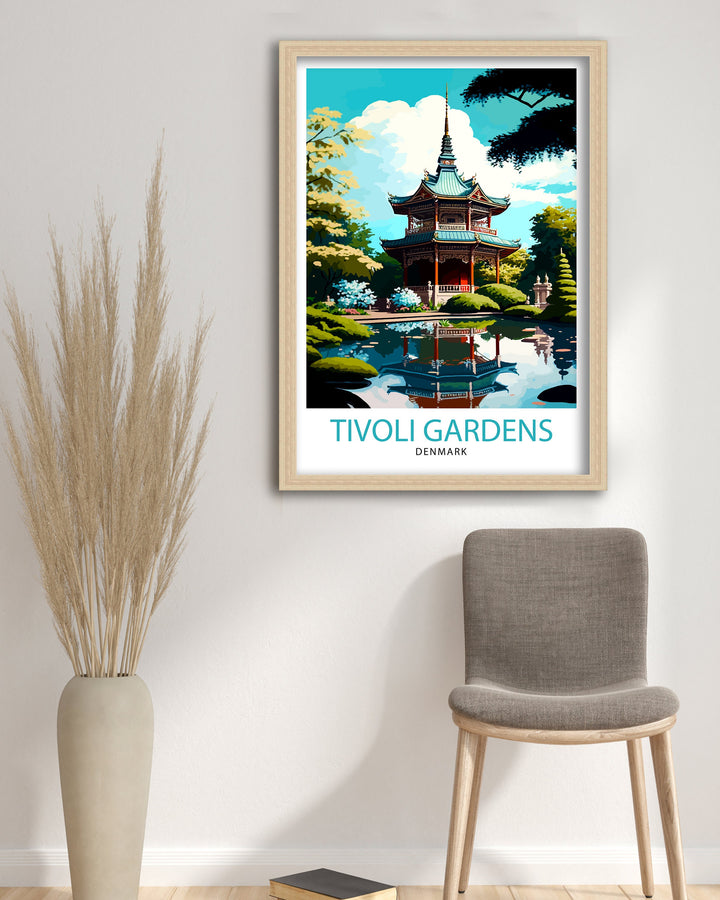 Tivoli Gardens Travel Print Tivoli Wall Decor Denmark Travel Poster Tivoli Illustration Tivoli Gift Tivoli Home Decor