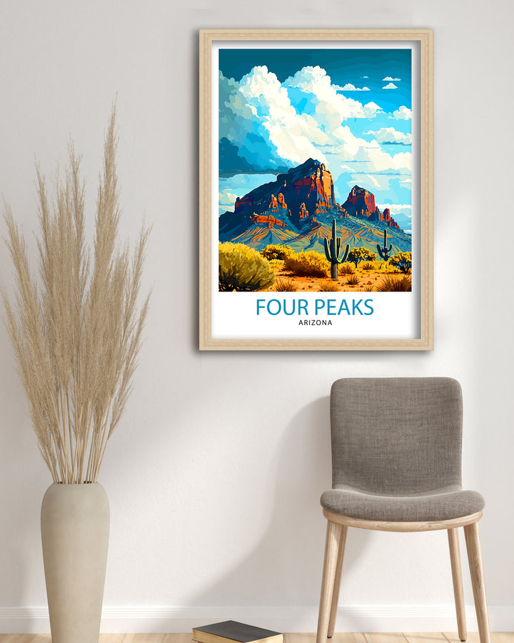 Four Peaks Arizona Travel Print| Mountain Wall Decor Arizona Landscape Poster Four Peaks Art Print Southwest Travel Poster Arizona Wall Art