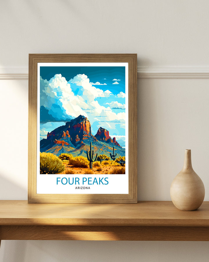 Four Peaks Arizona Travel Print| Mountain Wall Decor Arizona Landscape Poster Four Peaks Art Print Southwest Travel Poster Arizona Wall Art