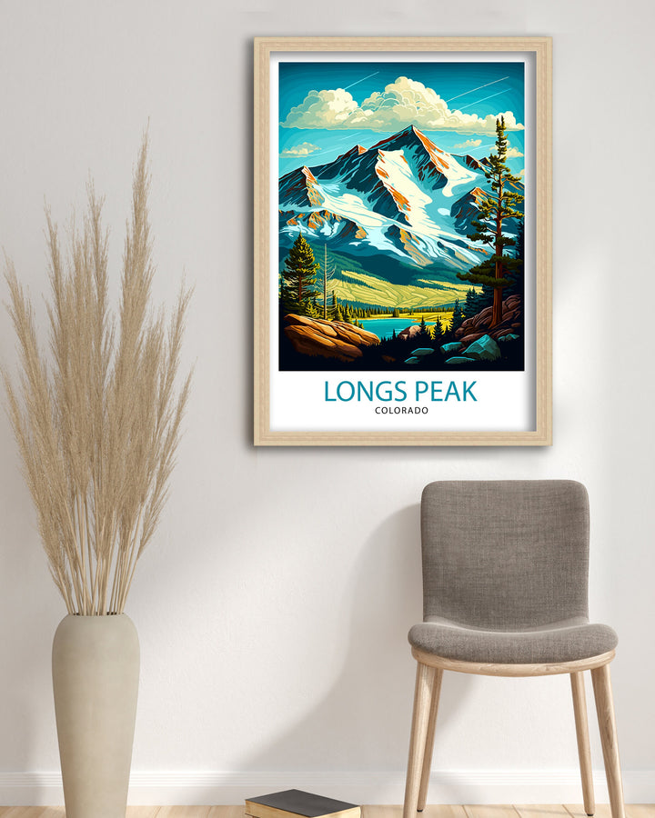 Longs Peak Colorado Travel Poster Mountain Wall Art Colorado Landscape Print| Longs Peak Art Rocky Mountains Decor