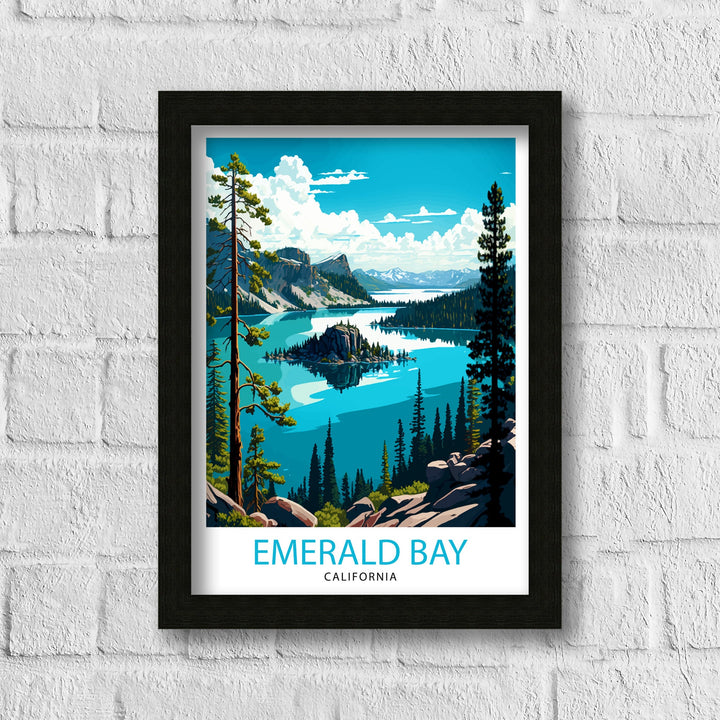 Emerald Bay Travel Print| Lake Tahoe Wall Art Emerald Bay Home Deco Lake Tahoe Travel Poster Emerald Bay Illustration Lake Tahoe Gift