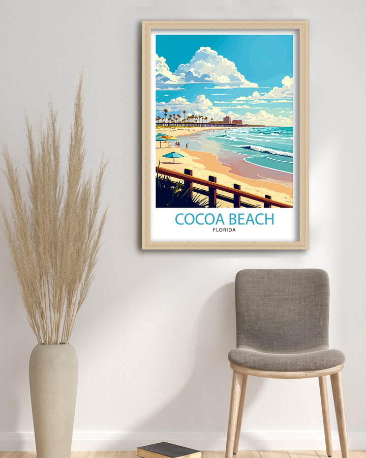 Cocoa Beach Florida Travel Print| Cocoa Beach Wall Art Cocoa Beach Home Decor Cocoa Beach Illustration Travel Poster Gift For Cocoa Beach
