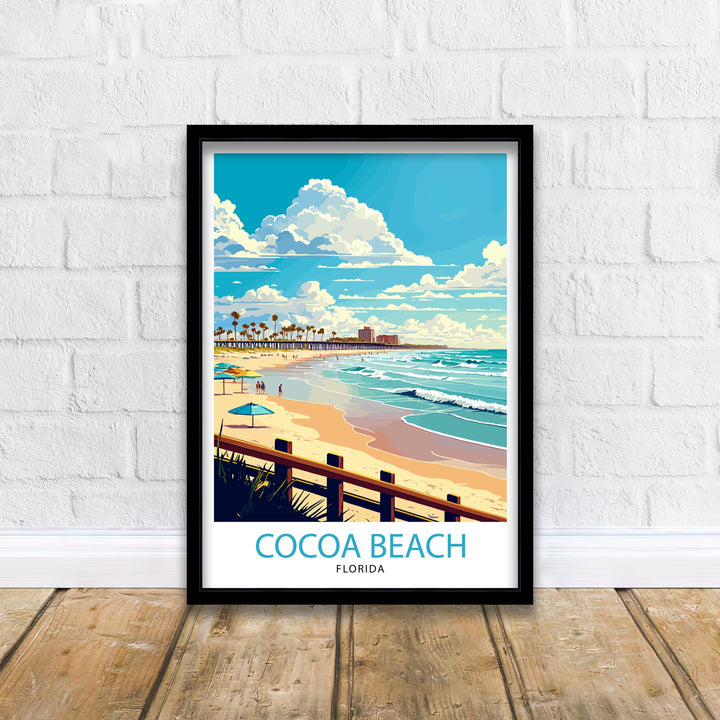 Cocoa Beach Florida Travel Print| Cocoa Beach Wall Art Cocoa Beach Home Decor Cocoa Beach Illustration Travel Poster Gift For Cocoa Beach