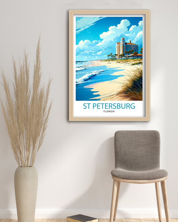 St. Petersburg Florida Travel Print St. Pete Wall Art Florida Beach Decor St. Petersburg Illustration Travel Poster Gift for Florida Lover