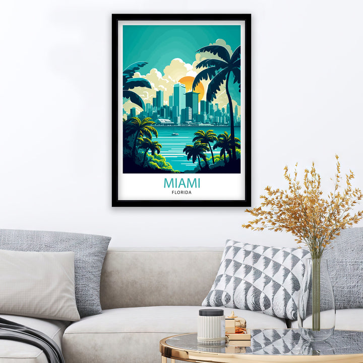 Miami Florida Travel Print| Miami Wall Decor Miami Illustration Travel Poster Gift For Miami Florida Home Decor