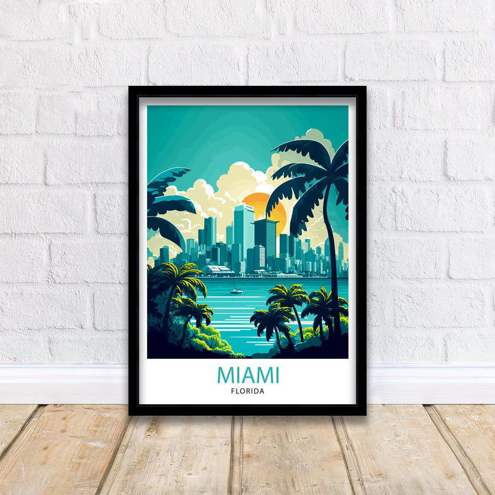 Miami Florida Travel Print| Miami Wall Decor Miami Illustration Travel Poster Gift For Miami Florida Home Decor