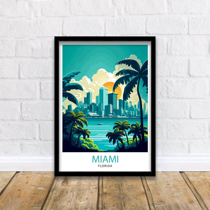 Miami Florida Travel Print| Miami Wall Decor Miami Illustration Travel Poster Gift For Miami Florida Home Decor