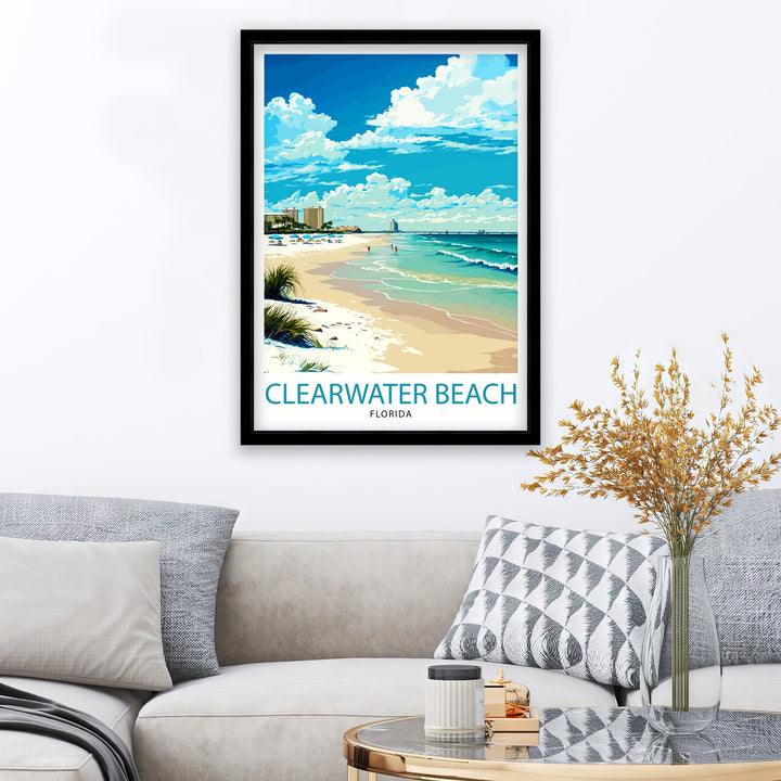 Clearwater Beach Florida Travel Print| Wall Decor Home Living Decor Illustration Travel Poster Gift for Clearwater Beach Florida Home Decor
