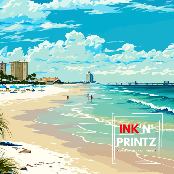 Clearwater Beach Florida Travel Print| Wall Decor Home Living Decor Illustration Travel Poster Gift for Clearwater Beach Florida Home Decor