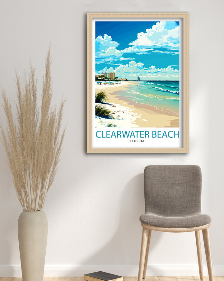 Clearwater Beach Florida Travel Print| Wall Decor Home Living Decor Illustration Travel Poster Gift for Clearwater Beach Florida Home Decor
