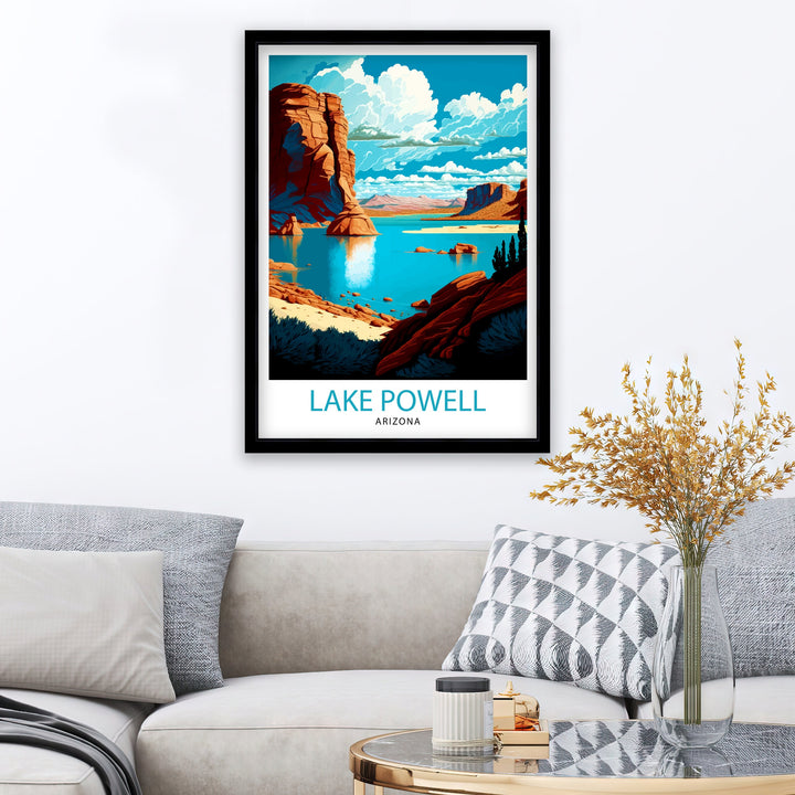 Lake Powell Arizona Travel Print| Lake Powell Wall Deco Lake Powell Home Living Decor Lake Powell Illustration Travel Poster Gift