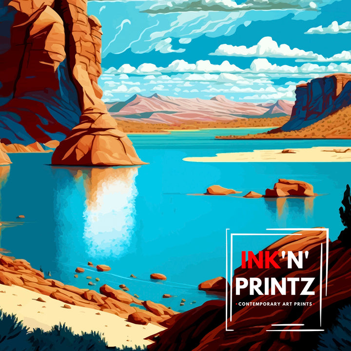 Lake Powell Arizona Travel Print| Lake Powell Wall Deco Lake Powell Home Living Decor Lake Powell Illustration Travel Poster Gift