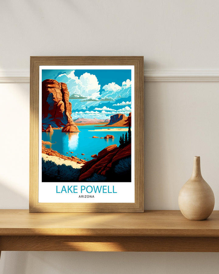 Lake Powell Arizona Travel Print| Lake Powell Wall Deco Lake Powell Home Living Decor Lake Powell Illustration Travel Poster Gift