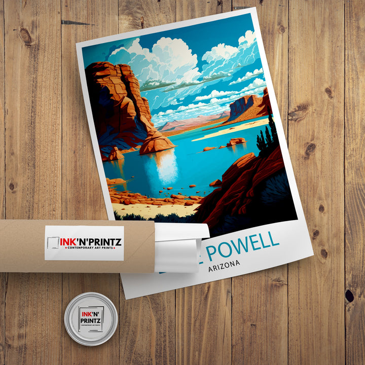 Lake Powell Arizona Travel Print| Lake Powell Wall Deco Lake Powell Home Living Decor Lake Powell Illustration Travel Poster Gift