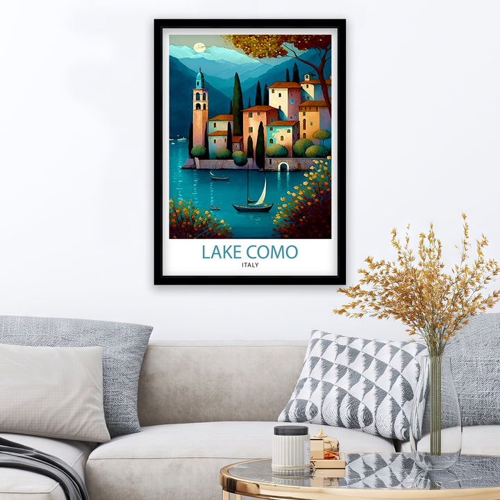 Lake Como Italy Travel Print Wall Decor Home Living Decor Italy Illustration Travel Poster Gift For Italy Home Decor