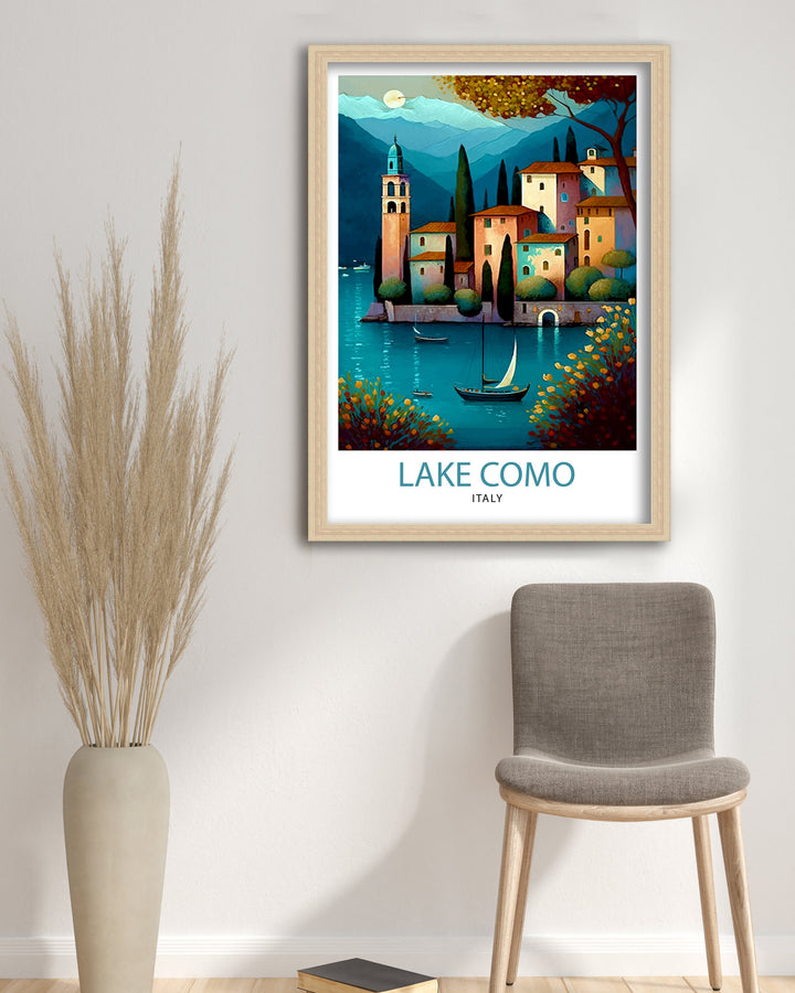Lake Como Italy Travel Print Wall Decor Home Living Decor Italy Illustration Travel Poster Gift For Italy Home Decor