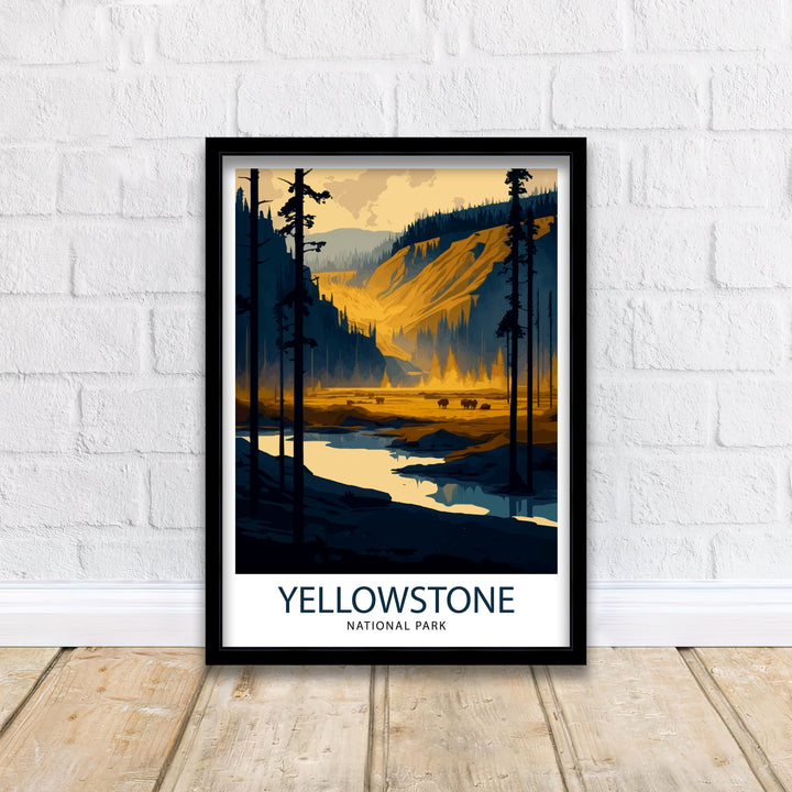 Yellowstone National Park Travel Print Yellowstone Wall Decor Yellowstone Illustration National Park Travel Poster Yellowstone Gift, Home