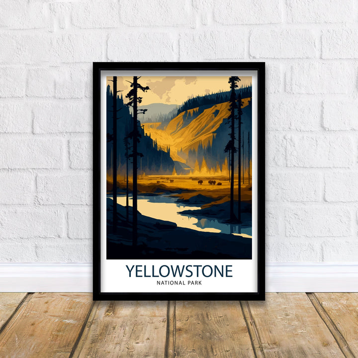 Yellowstone National Park Travel Print Yellowstone Wall Decor Yellowstone Illustration National Park Travel Poster Yellowstone Gift, Home