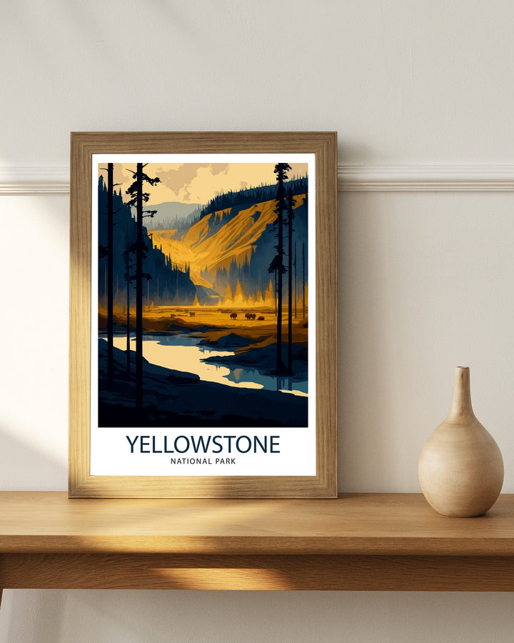 Yellowstone National Park Travel Print Yellowstone Wall Decor Yellowstone Illustration National Park Travel Poster Yellowstone Gift, Home