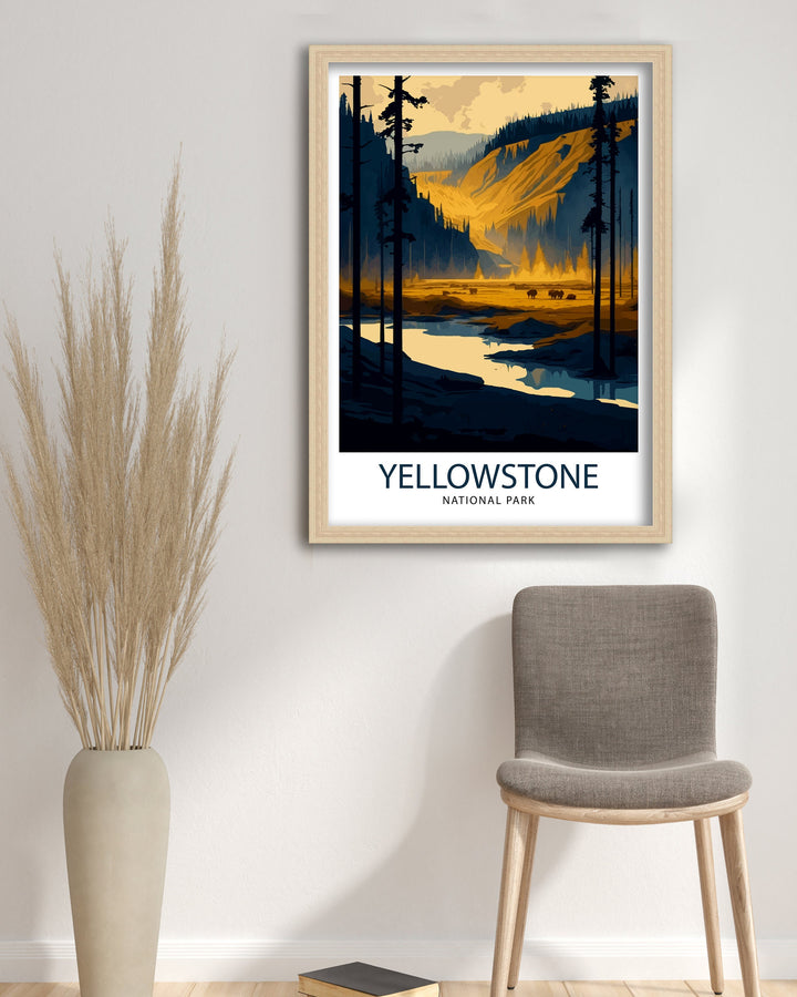 Yellowstone National Park Travel Print Yellowstone Wall Decor Yellowstone Illustration National Park Travel Poster Yellowstone Gift, Home