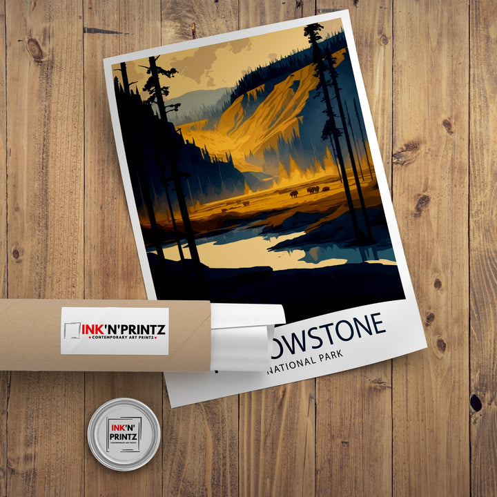 Yellowstone National Park Travel Print Yellowstone Wall Decor Yellowstone Illustration National Park Travel Poster Yellowstone Gift, Home