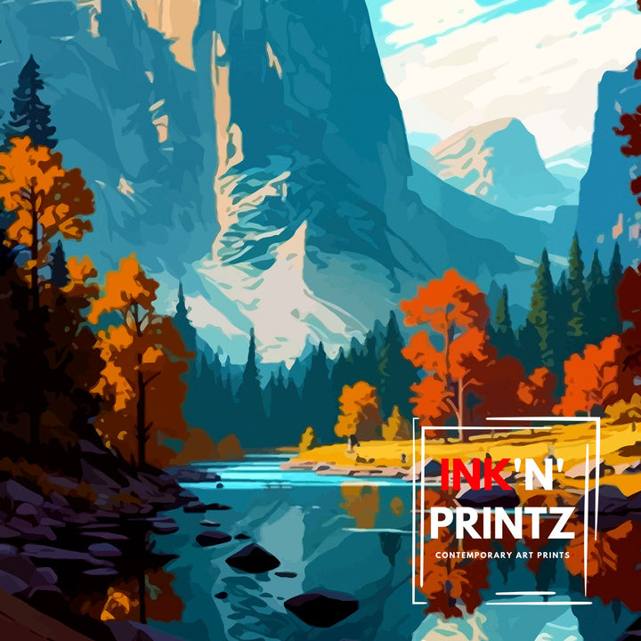 Yosemite National Park Travel Print| Yosemite Wall Art Yosemite Home Living Decor Yosemite Illustration Travel Poster Gift for Yosemite Fans