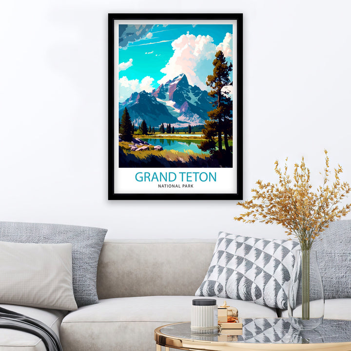 Grand Teton National Park Travel Print| Mountain Wall Art Wyoming Home Decor Nature Poster | Adventure Gift