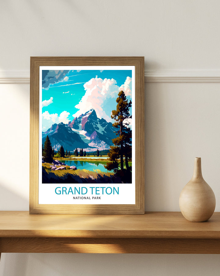 Grand Teton National Park Travel Print| Mountain Wall Art Wyoming Home Decor Nature Poster | Adventure Gift