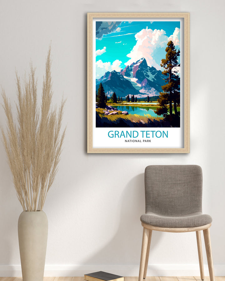 Grand Teton National Park Travel Print| Mountain Wall Art Wyoming Home Decor Nature Poster | Adventure Gift