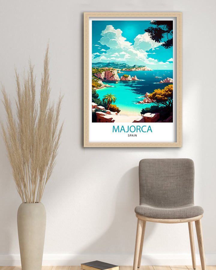 Majorca Spain Travel Print Majorca Wall Decor Majorca Home Living Decor Majorca Spain Illustration Travel Poster Gift for Majorca Spain
