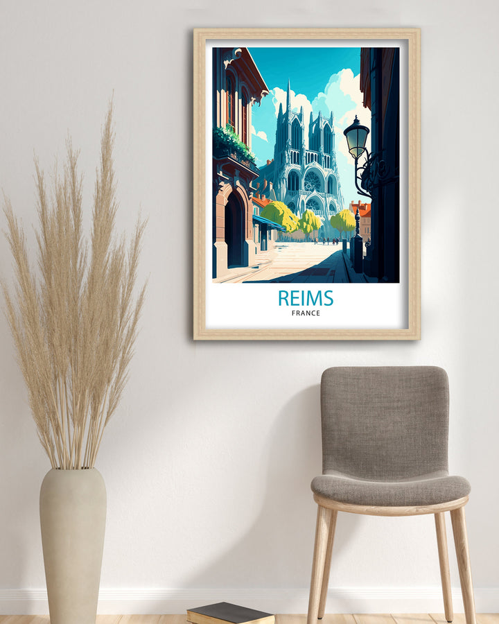 Reims France Travel Print Reims Wall Decor Reims Home Living Decor Reims France Illustration Travel Poster Gift for Reims France Home Decor
