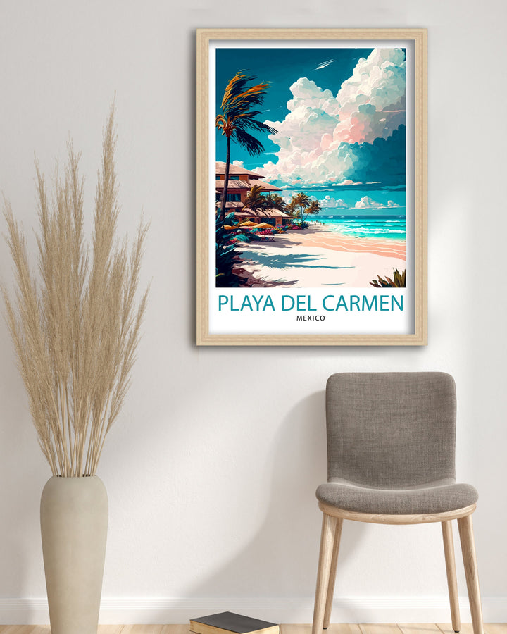 Playa del Carmen Travel Print Playa del Carmen Wall Decor Playa del Carmen Home Living Decor Playa del Carmen Illustration Travel Poster