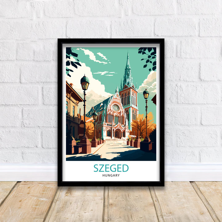 Szeged Hungary Travel Print Szeged Wall Art Szeged Travel Poster Hungary Illustration Szeged Cityscape Hungary Souvenir Szeged Home Decor