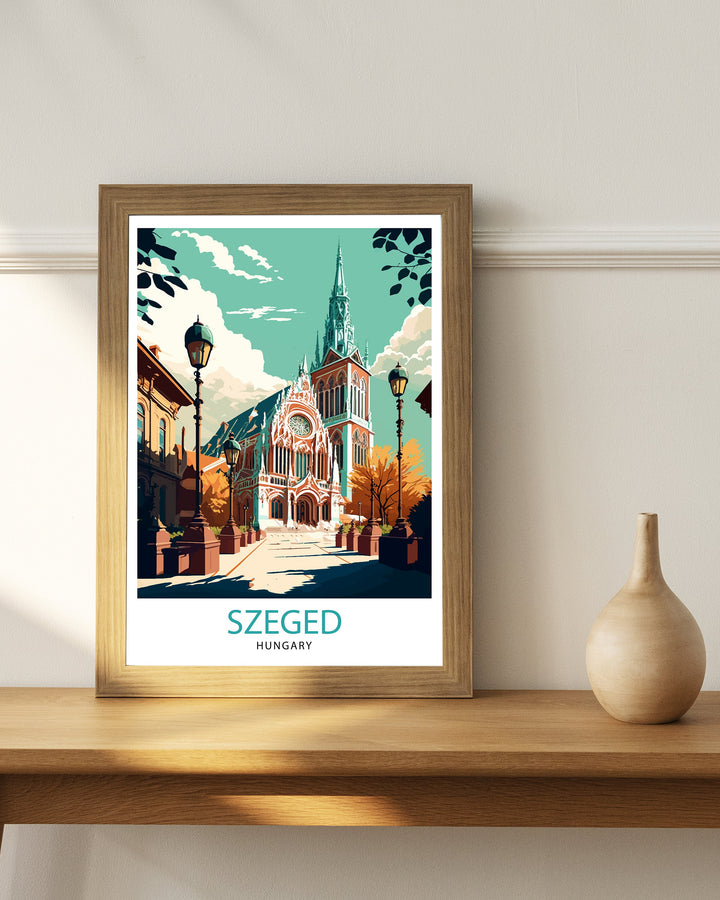 Szeged Hungary Travel Print Szeged Wall Art Szeged Travel Poster Hungary Illustration Szeged Cityscape Hungary Souvenir Szeged Home Decor