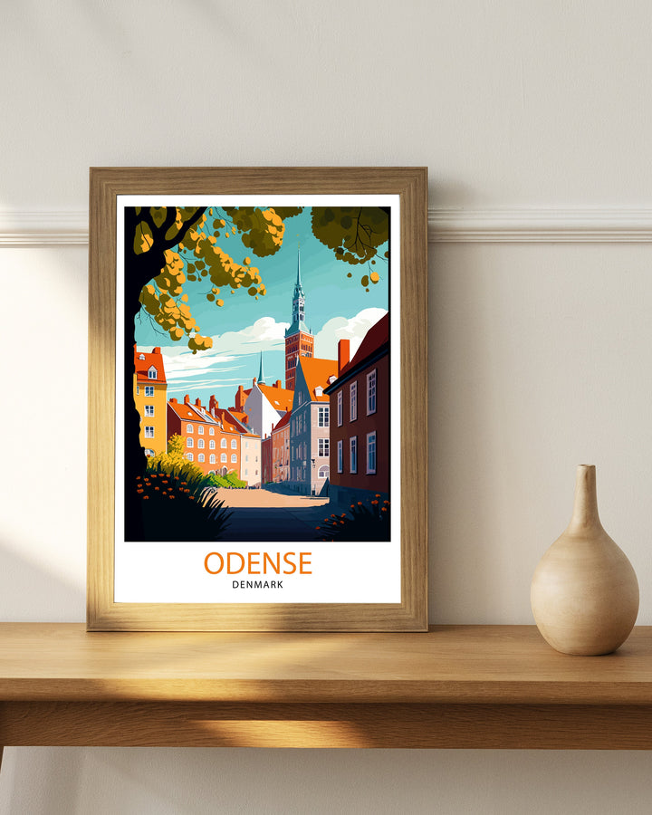 Odense Denmark Travel Print Odense Wall Art Denmark Travel Poster Odense Cityscape Illustration Odense Home Decor Denmark Gift