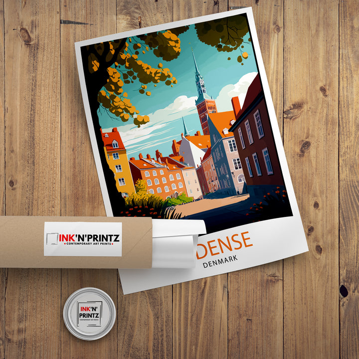 Odense Denmark Travel Print Odense Wall Art Denmark Travel Poster Odense Cityscape Illustration Odense Home Decor Denmark Gift