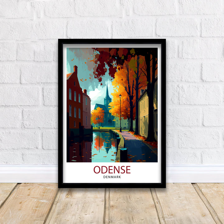 Odense Denmark Travel Print Odense Wall Art Denmark Travel Poster Odense Cityscape Illustration Odense Home Decor Denmark Gift