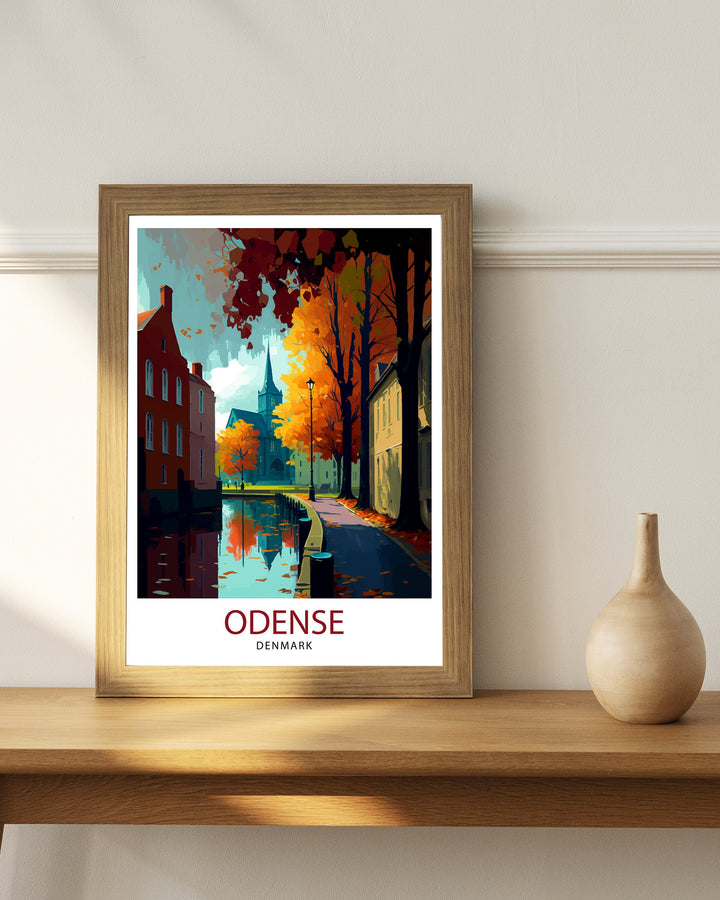 Odense Denmark Travel Print Odense Wall Art Denmark Travel Poster Odense Cityscape Illustration Odense Home Decor Denmark Gift